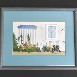 Vintage Original Signed Watercolor Painting Garden Scene Framed Artwork