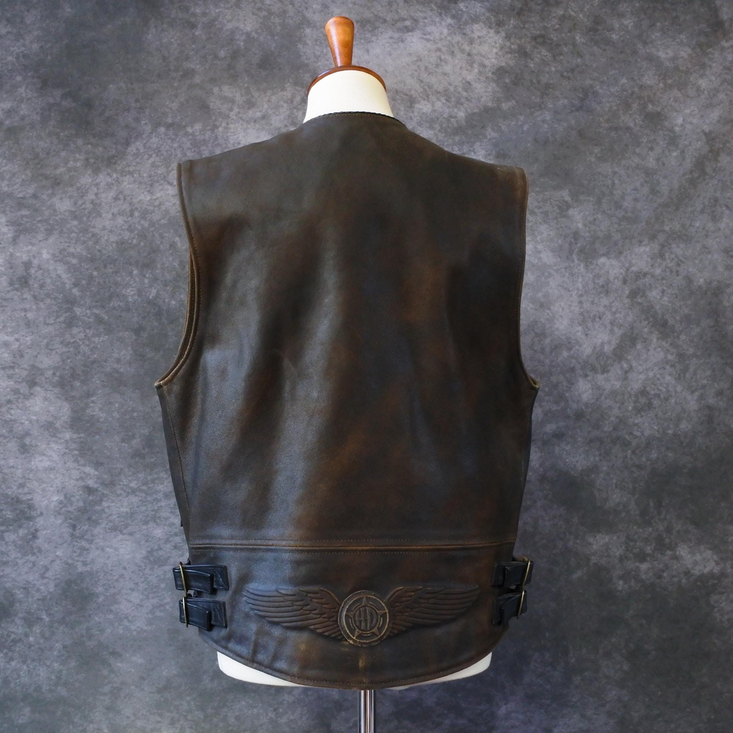90s y2k Harley-Davidsonレザー ベスト Lサイズ ブラウン Vintage 90s Harley Davidson Billings Springer Brown Leather Men's
