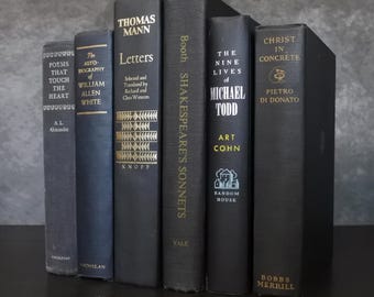 Vintage Black Hardcover Book Stack Old Books Shelf Decor Set\