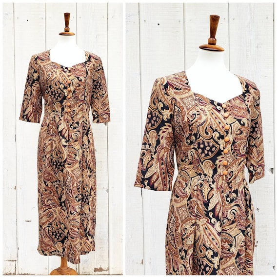 Vintage 90s Studio by Pat Argenti Paisley Print Midi Dress