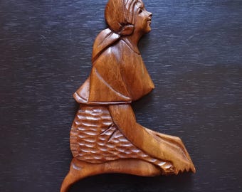 Vintage Hand geschnitzte hölzerne Frau Figural Decor Wandbehang