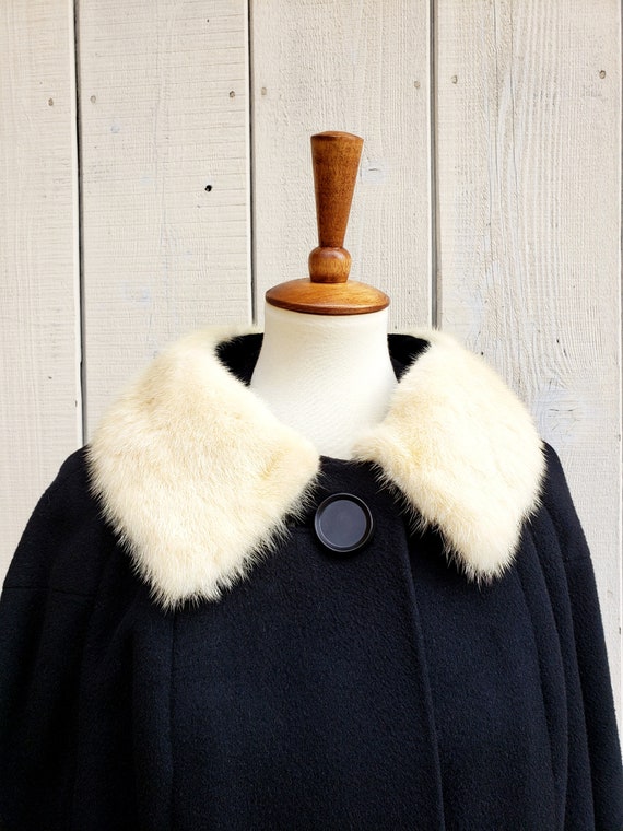 Vintage 1960s Mid Century Black Wool Blonde Mink … - image 4