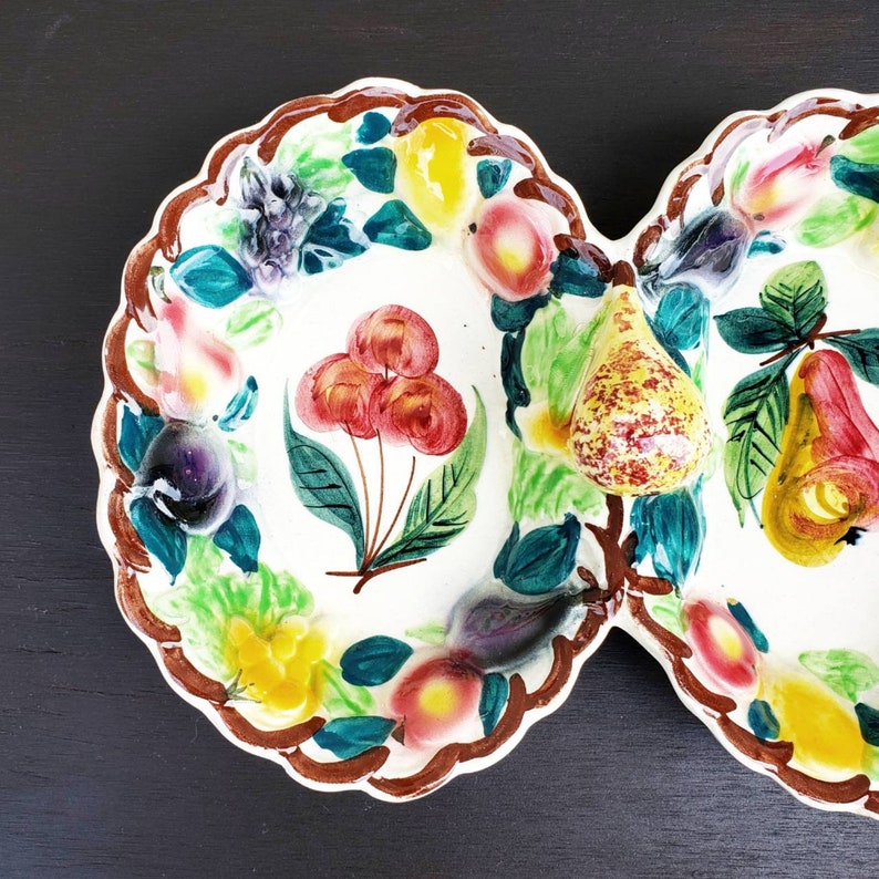 Vintage Made in Italy Hand Painted Art Pottery Dish Double Sided Bowl ...