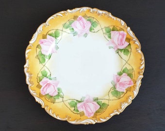 Antique Limoges France Tresseman & Vogt Hand Painted Art Porcelain Collectible Plate Pink Rose Statement Vintage Wall Decor Cabinet Plate