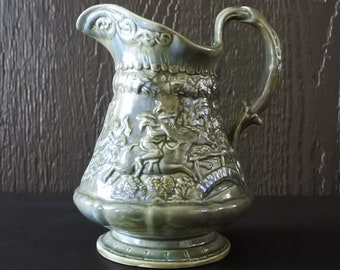 Vintage Gothic Witch Tam O'Shanter Robert Burns Green Art Pottery Ceramic Pitcher