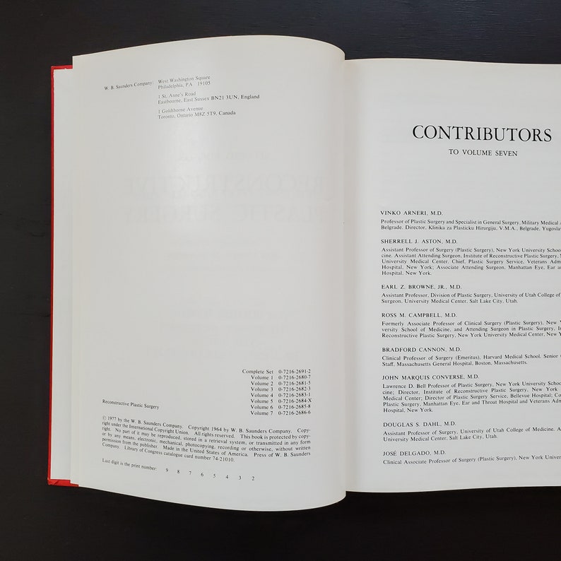May include: A page from a book titled "Contributors to Volume Seven" with a list of contributors and their titles. The contributors are listed in alphabetical order.