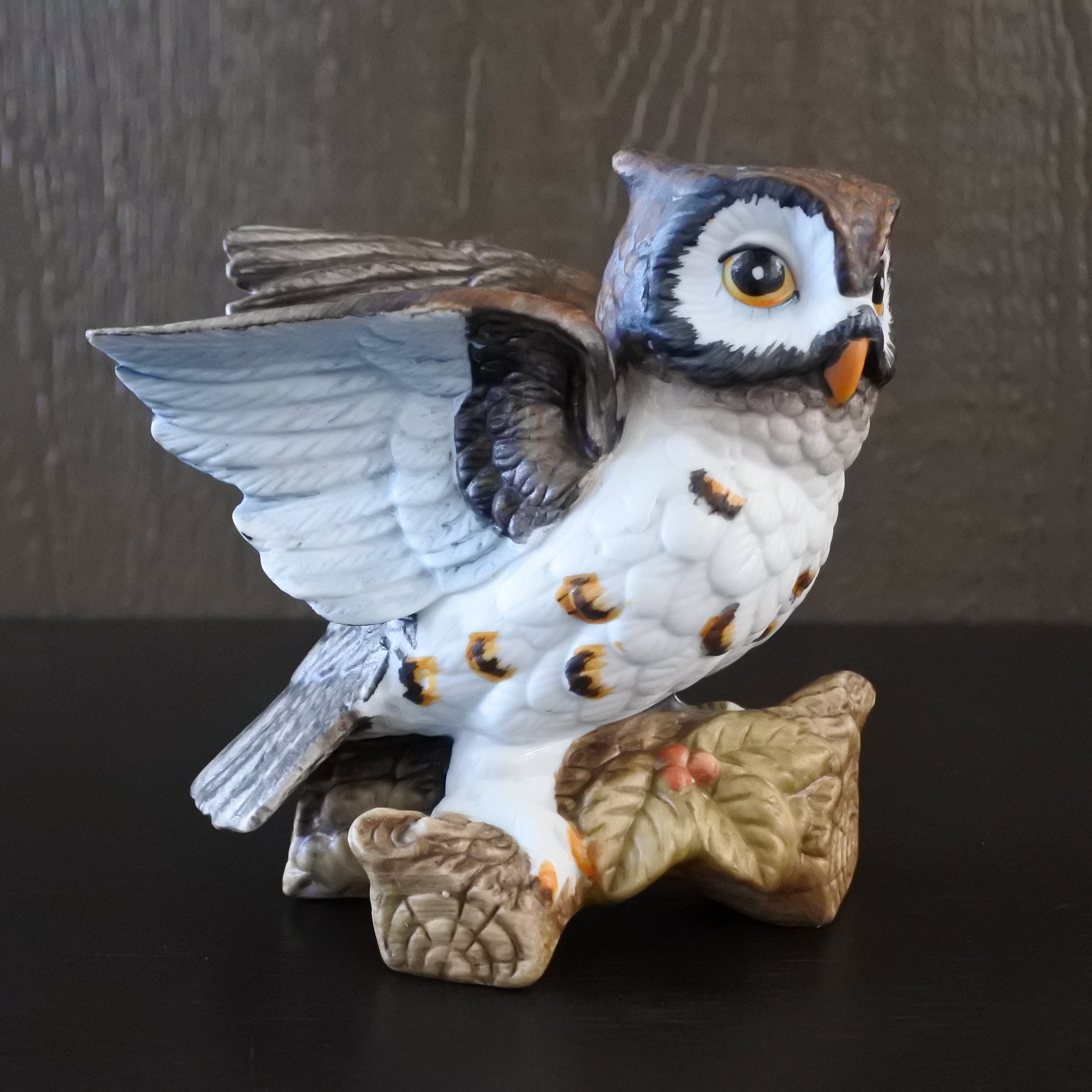 ヴィンテージ ミッドセンチュリー 陶器フクロウ置物 インテリア ヴィンテージ ミッドセンチュリー 手描き磁器 フクロウ 鳥の置物 ペア
