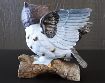 ヴィンテージ ミッドセンチュリー 手描き磁器 フクロウ 鳥の置物 ペア