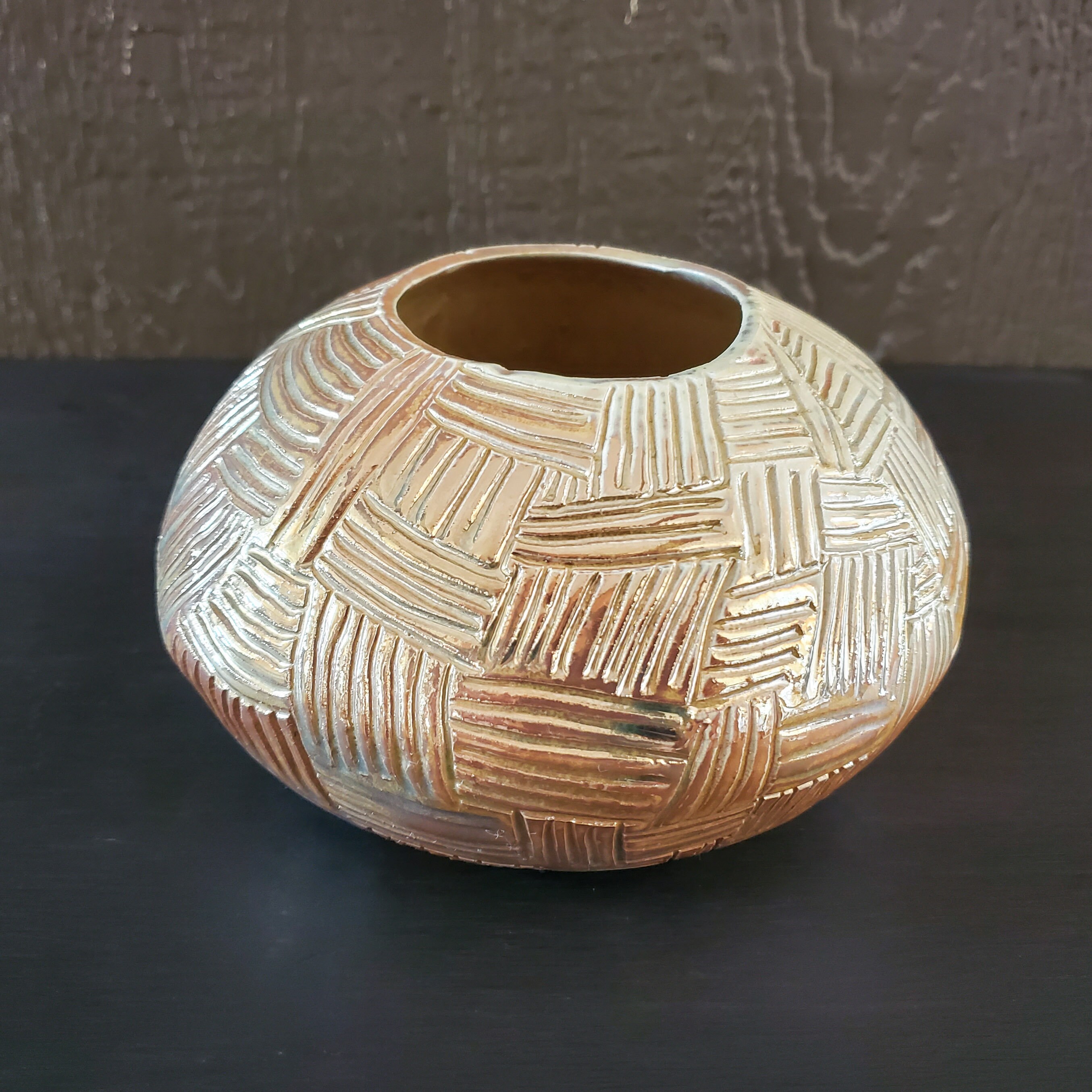 Vintage Signed Studio Art Pottery Gold Vase Set - Etsy