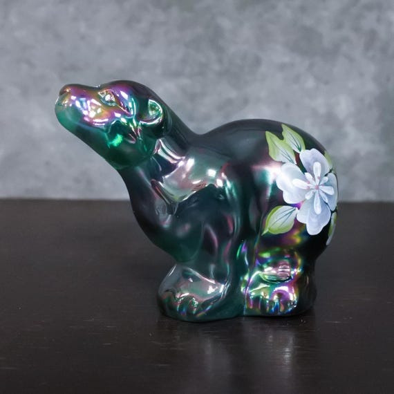 Vintage Signed Fenton Hand Painted Floral Carnival Glass Polar