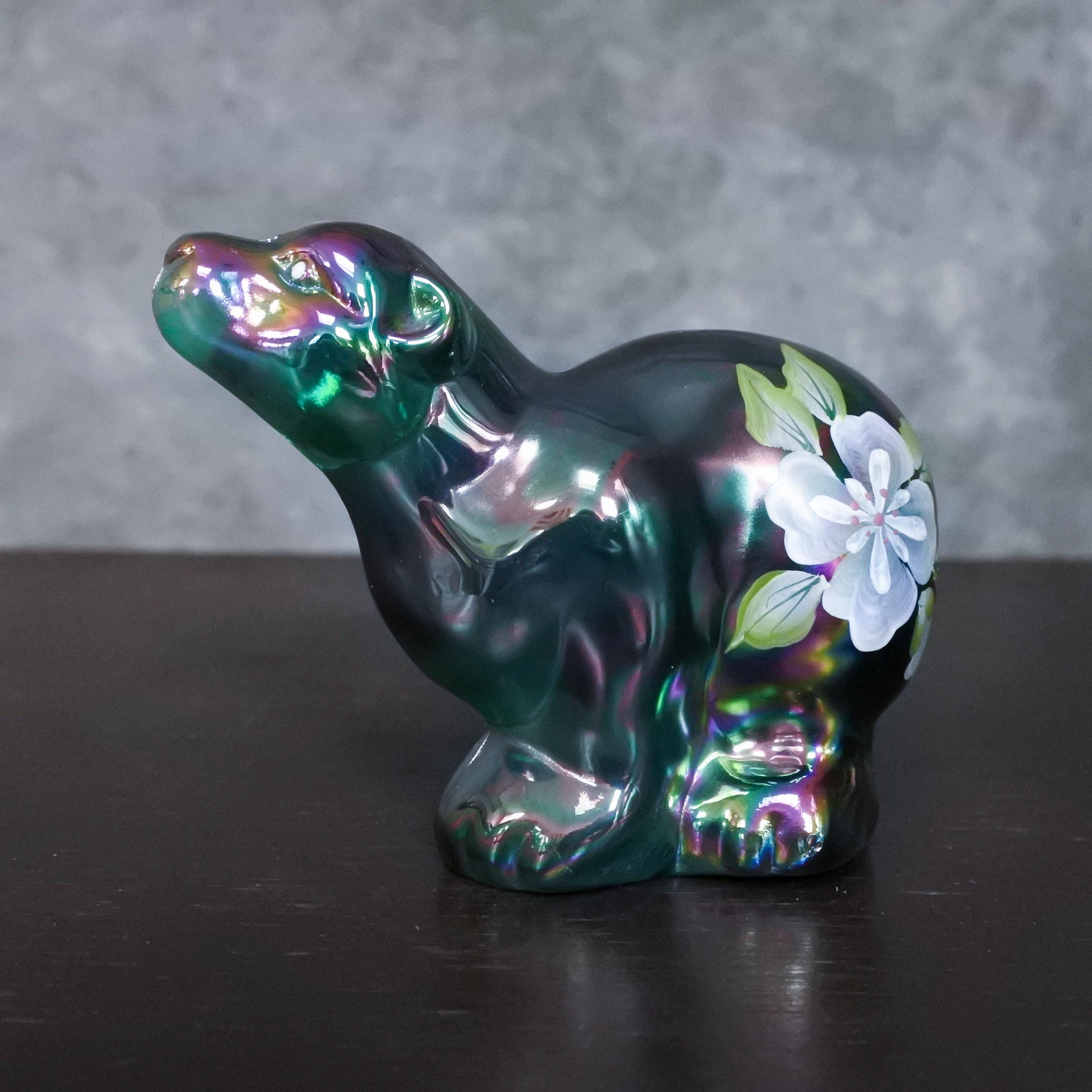 Vintage Signed Fenton Hand Painted Floral Carnival Glass Polar