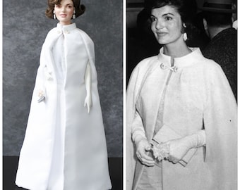 Franklin Mint Jackie Kennedy 50th Anniversary Inaugural Ball Porcelain Doll, American First Lady Presidential Collectible, Fashion Icon Gift