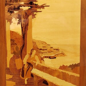 Vintage Handmade Wood Inlay Marquetry Italy Landscape Scene Wall Art, Wooden Artwork Wall Hanging image 3