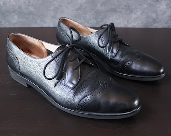 vintage Salvatore Ferragamo - Richelieus noirs à lacets, chaussures plates pointure 8 2A