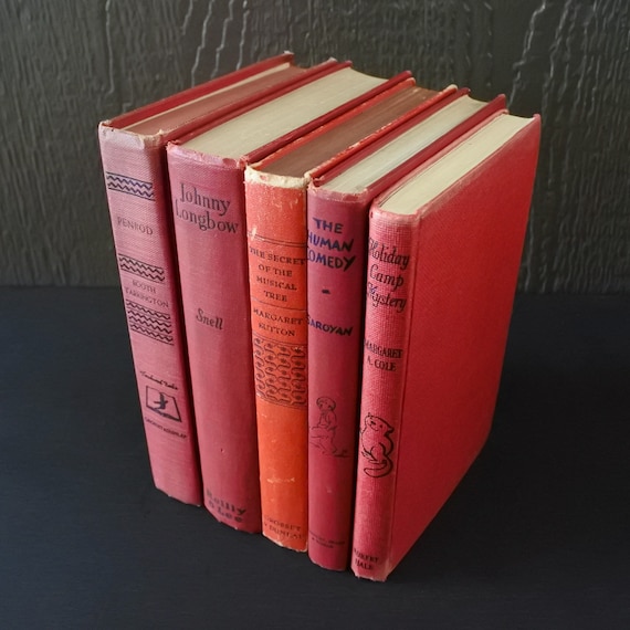 Vintage & Antique Children's Hardcover Book Set, Red Shabby Chic
