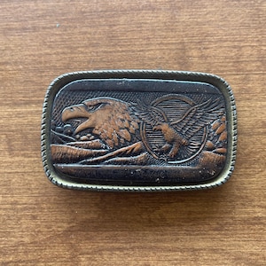 Etched Leather and Brass American Eagle Belt Buckle