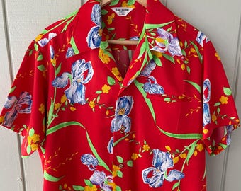 Levendig rood Hawaïaans shirt met bloemen van Island Fashions