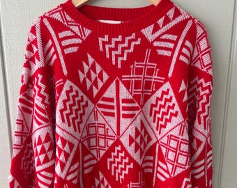 Suéter Bel-Ami con estampado geométrico funky en rojo y blanco