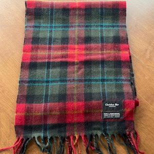 Christian Dior Monsieur 100% Lambswool Red Plaid Scarf woven in Great Britain