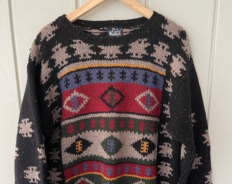 Woolrich Aztec Geometric Chunky Knit Wool Sweater