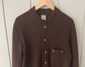 Feine Brown Wool-Blend German Cardigan - Size 50