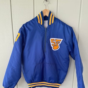 Blue Satin Bomber Varsity &#39;SF Blues #7 &#39; Jacket