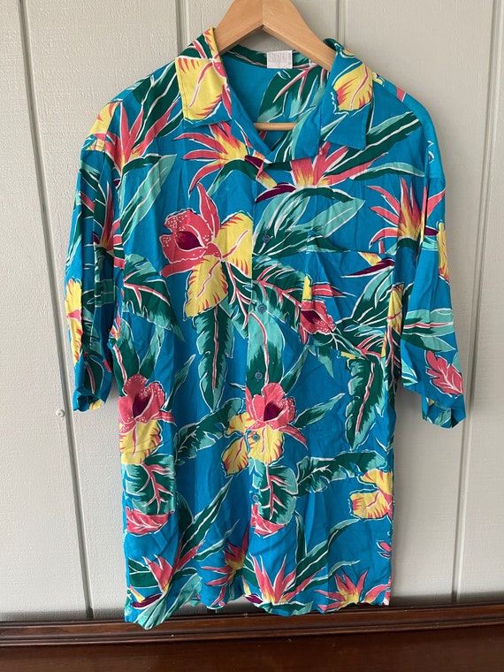 Islander 80's Blue Floral Hawaiian Shirt