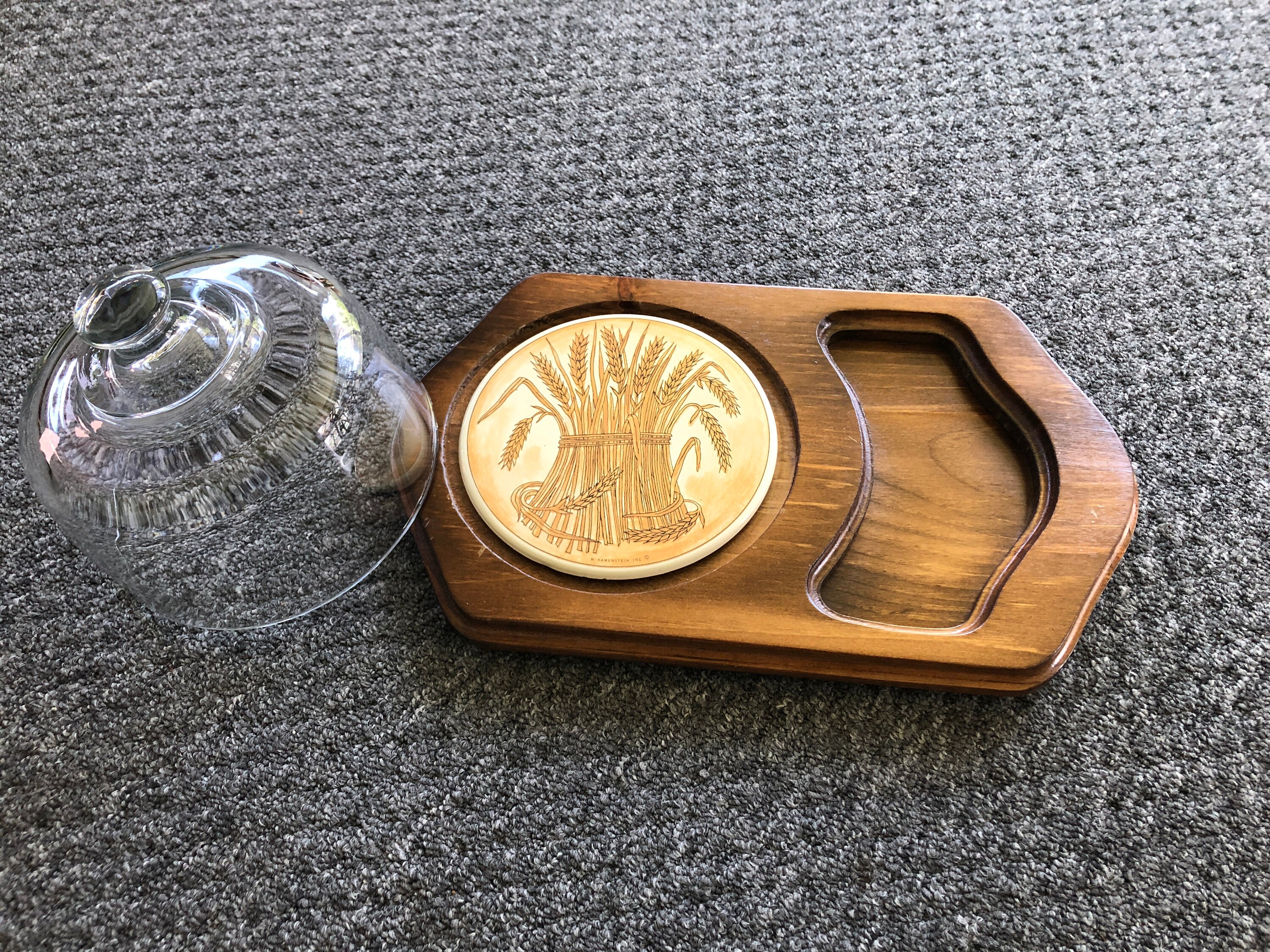 MCM Wooden Serving Tray With Ceramic Tile & Glass Dome Etsy Singapore