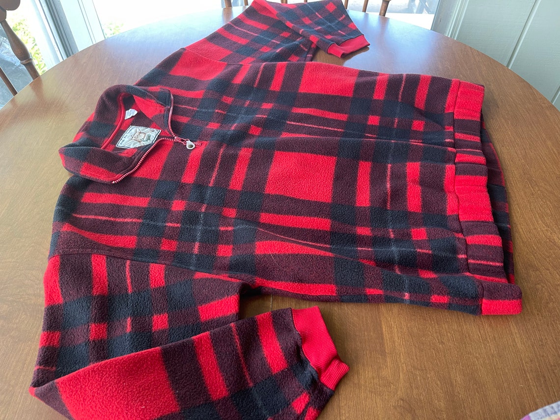 Bugle Boy Company Red and Black Plaid Fleece Quarter Zip Etsy