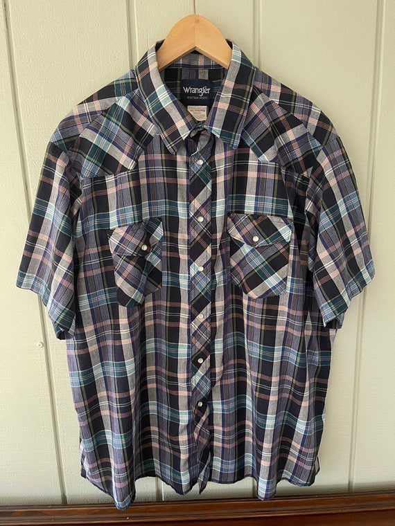 Wrangler Western Dark Blue Plaid Shirt