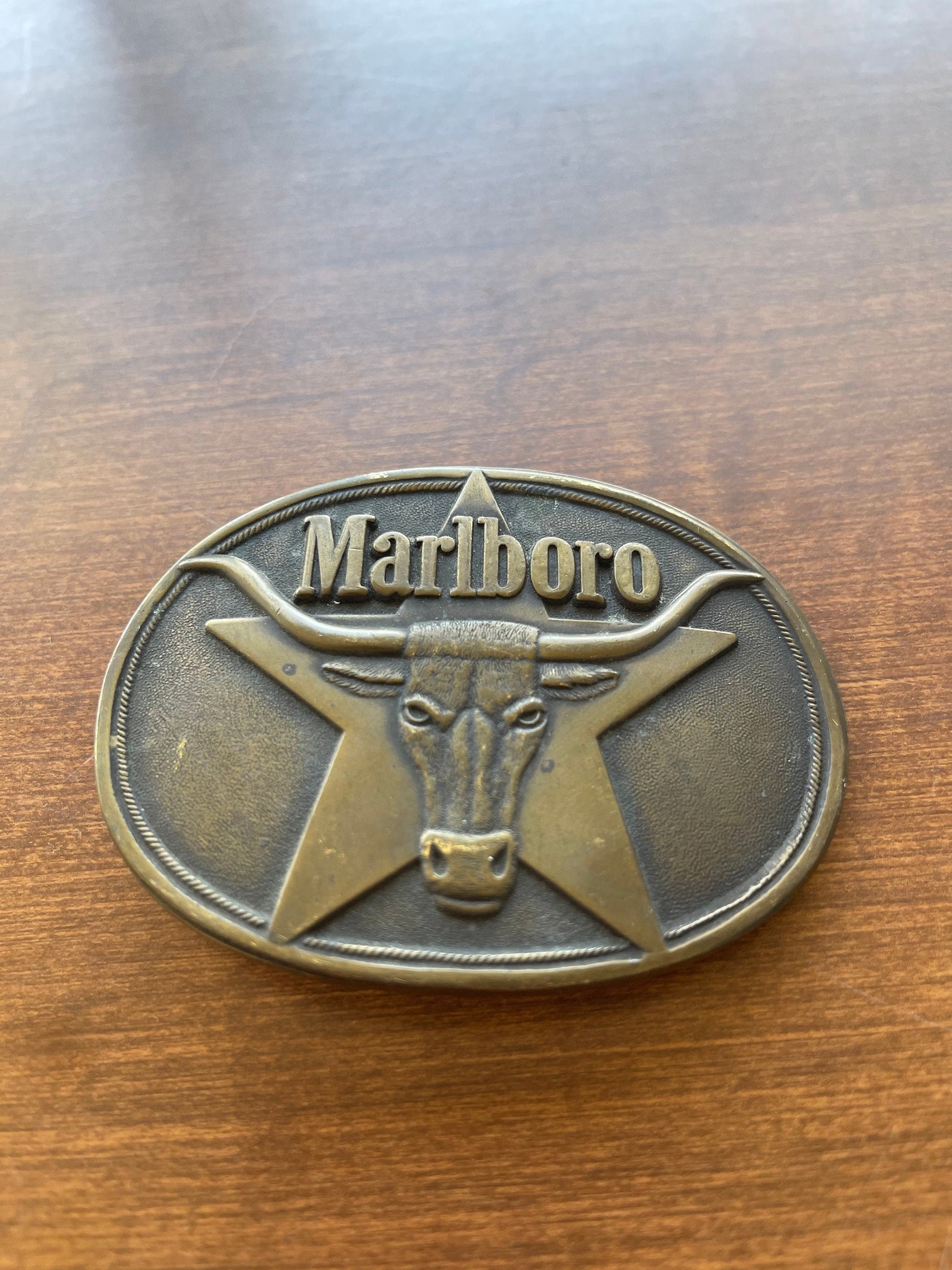 1987 Marlboro Longhorn Oval Brass Belt Buckle Phillip Morris Etsy
