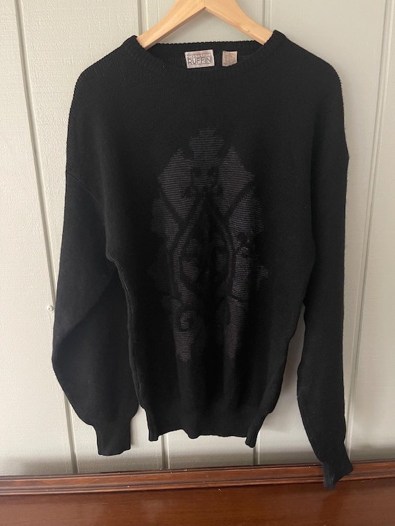 Gianfranco Ruffini Black Damask Pattern Wool Blen… - image 1