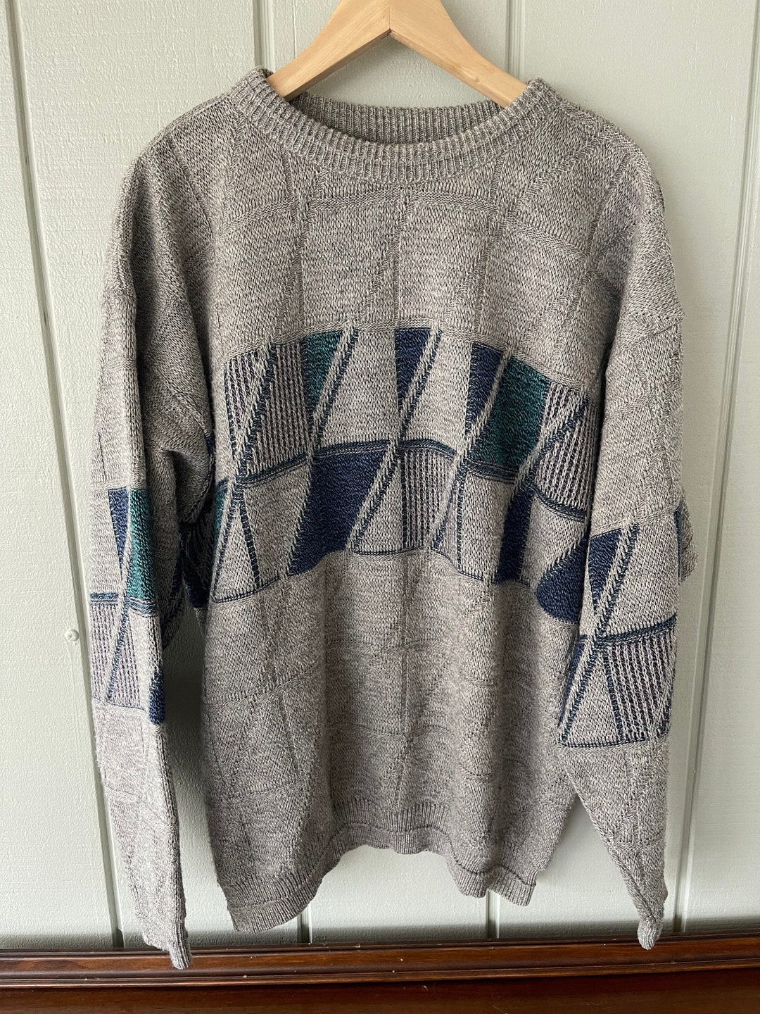 PDX by Jantzen Knit Geometric Triangle Grandpa Sweater - Etsy