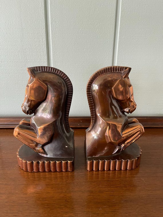 Art Deco 1930s Bronze Plated Trojan Horse Bookends by Champion