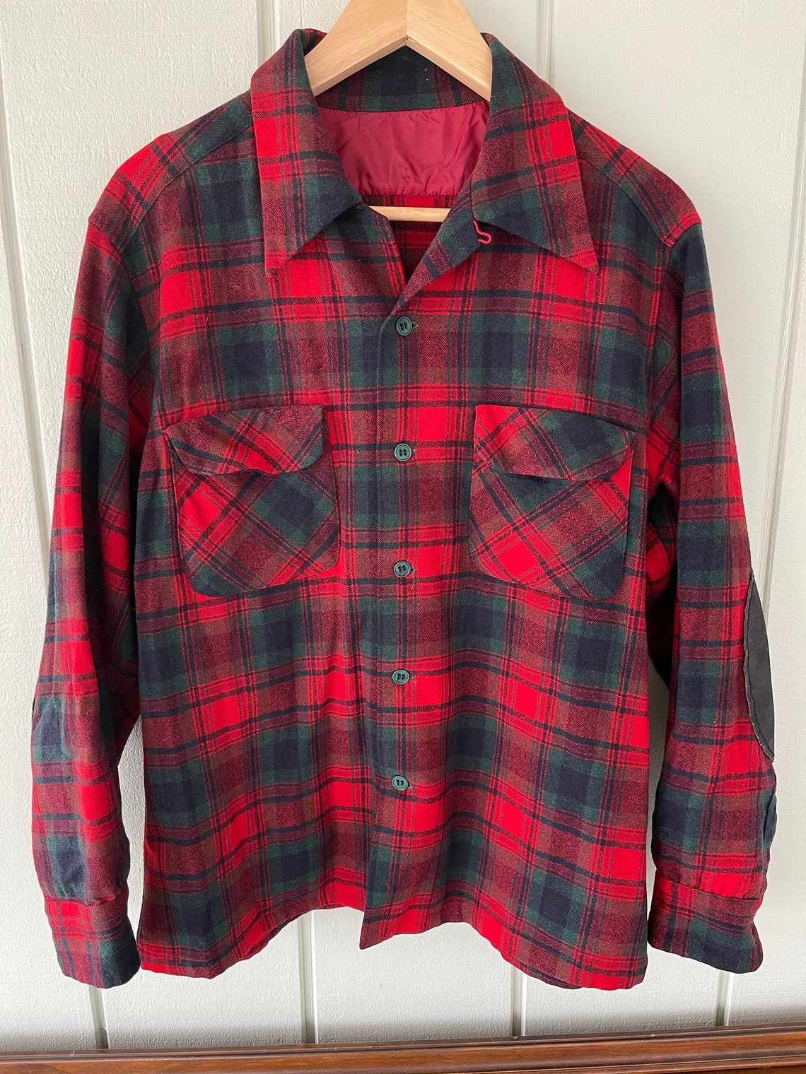 Vintage Unbranded Red Plaid Flannel with Elbow Patches | Etsy