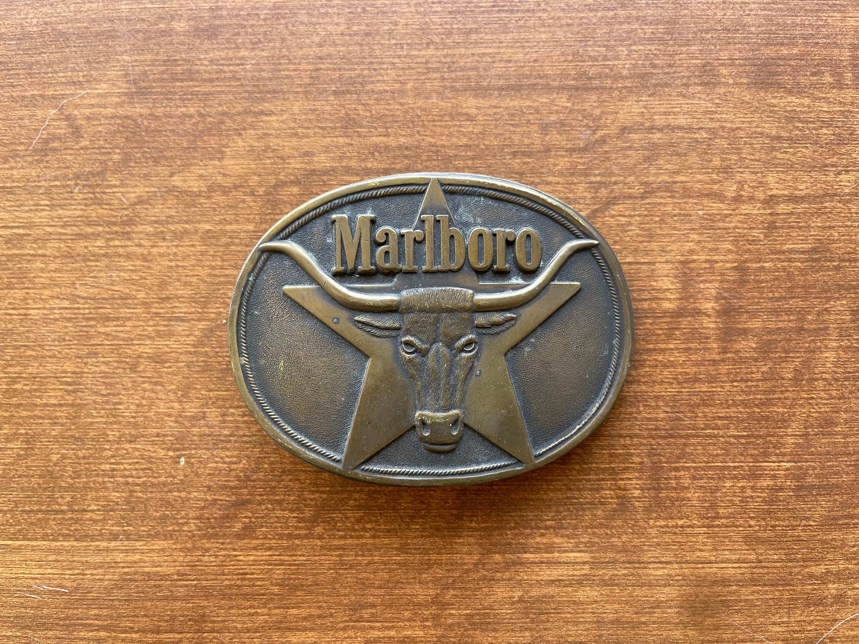 1987 Marlboro Longhorn Oval Brass Belt Buckle Phillip Morris Etsy