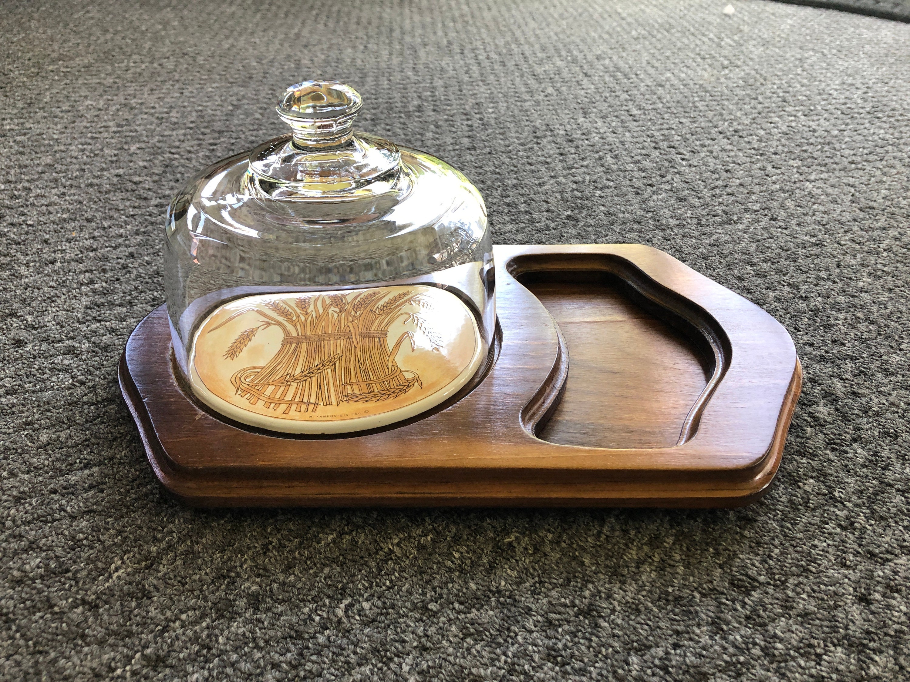 MCM Wooden Serving Tray With Ceramic Tile & Glass Dome Etsy Singapore
