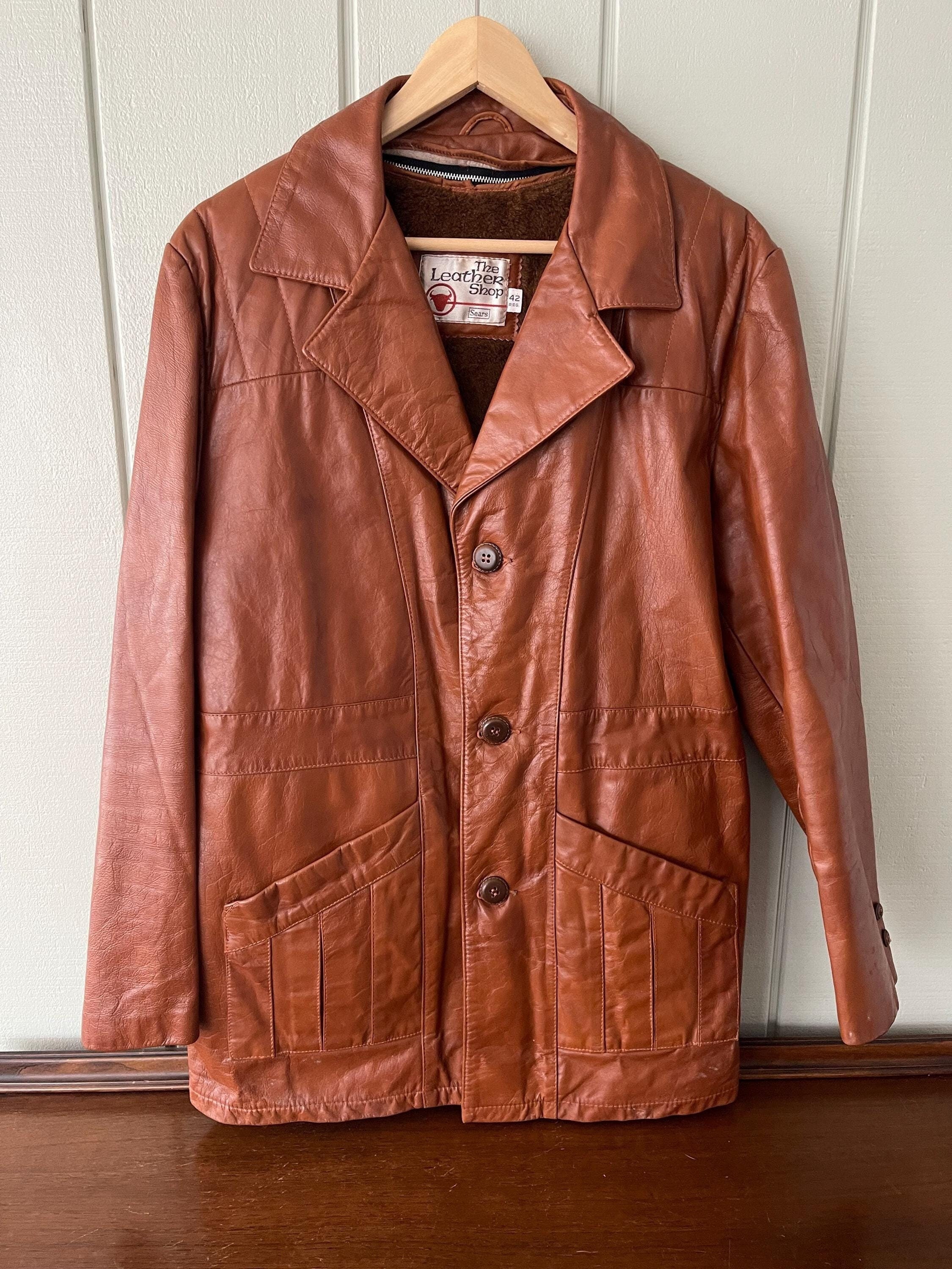 70s Sears The Leather Shop レザージャケット Sears the Leather Shop Light Brown Leather Jacket - Size 42 - Etsy