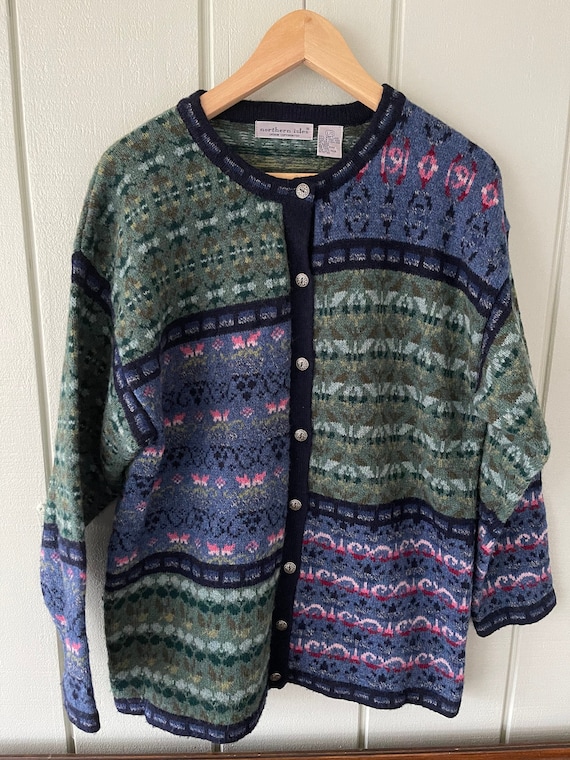 Northern Isles Floral Nordic Fair Isle Wool Cardig