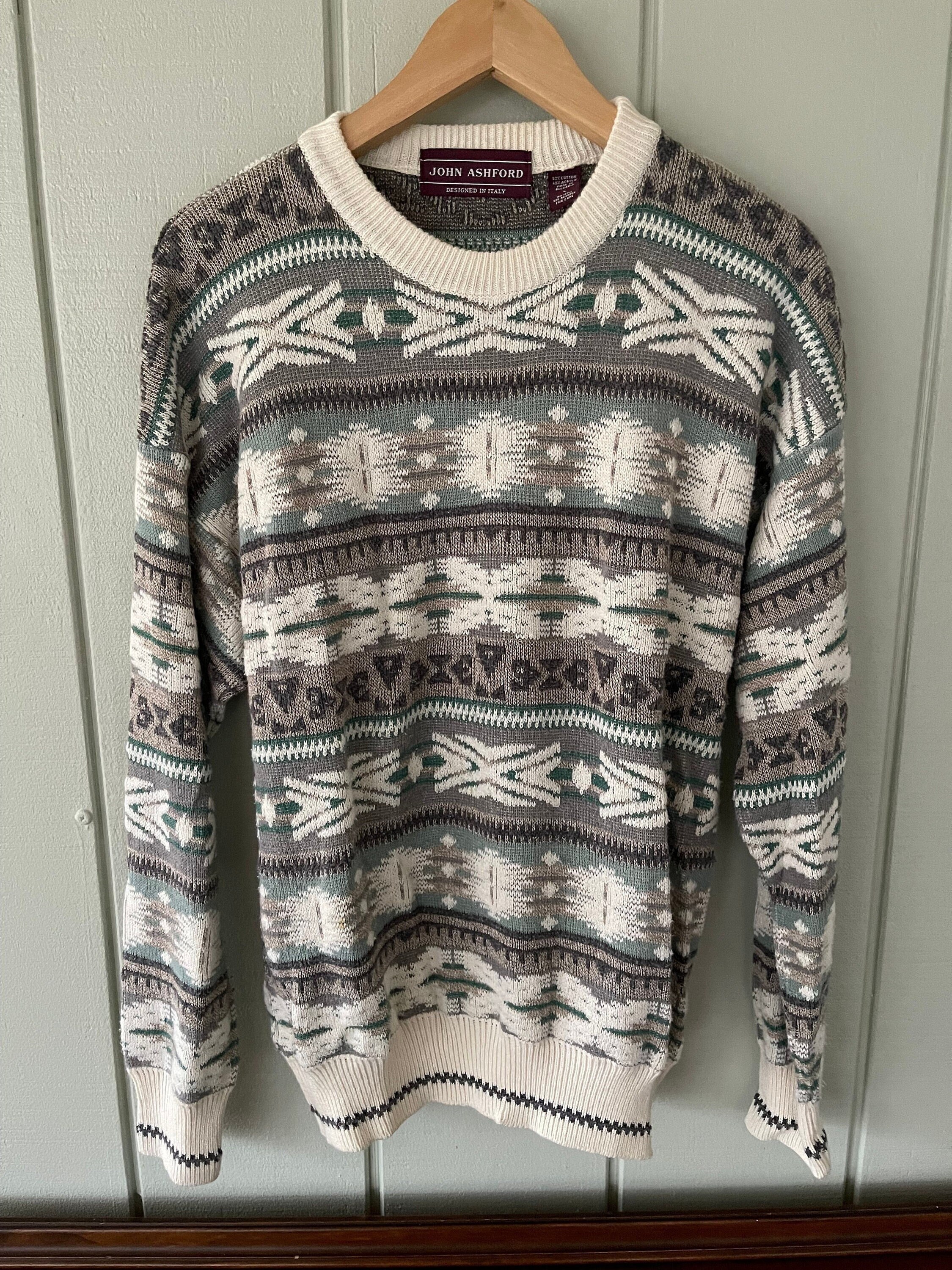 John Ashford Green Geometric Pattern Sweater - Etsy Polska