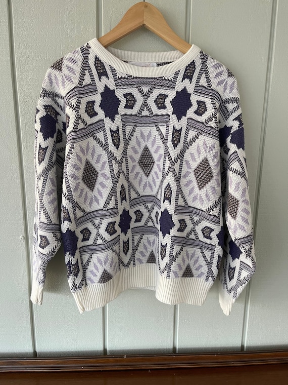 Jantzen White Geometric Pattern Sweater