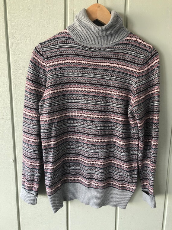 LL Bean Gray Fair Isle Turtle Neck Sweater - image 1