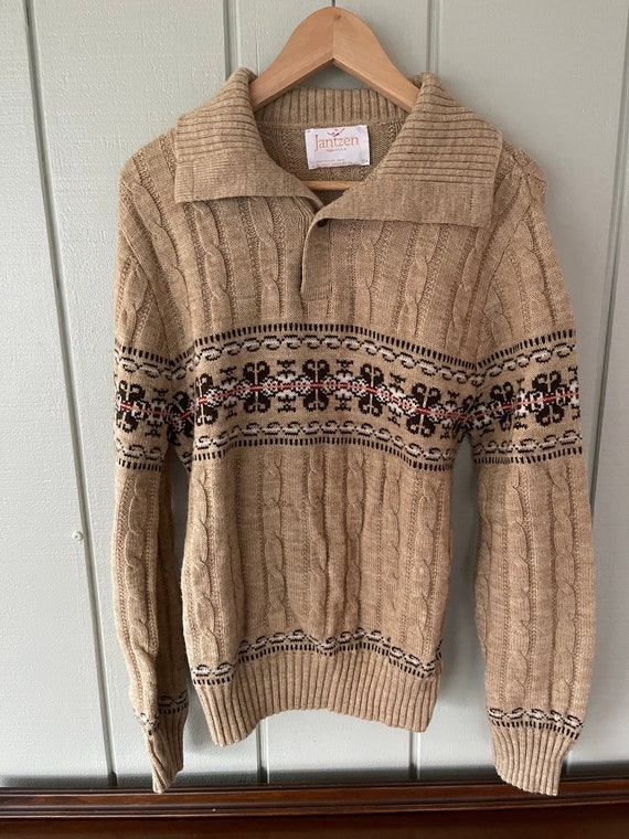 Jantzen Fair Isle Collared Cable Knit Sweater