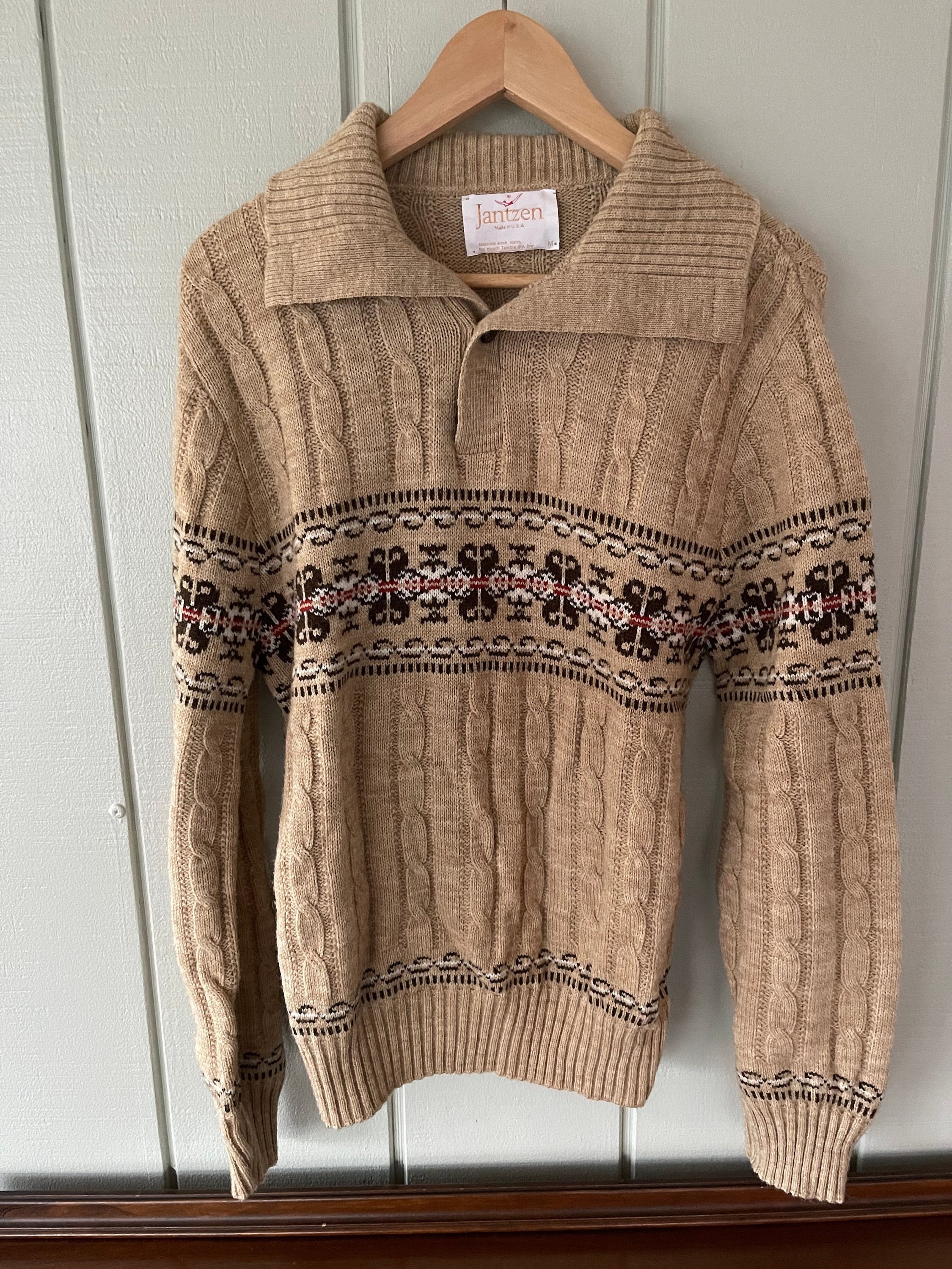Jantzen Fair Isle Collared Cable Knit Sweater - Etsy Finland