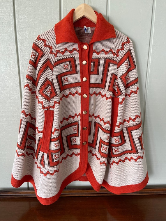 Southwestern Aztec Knit Cape Poncho Sweater OS Etsy Australia