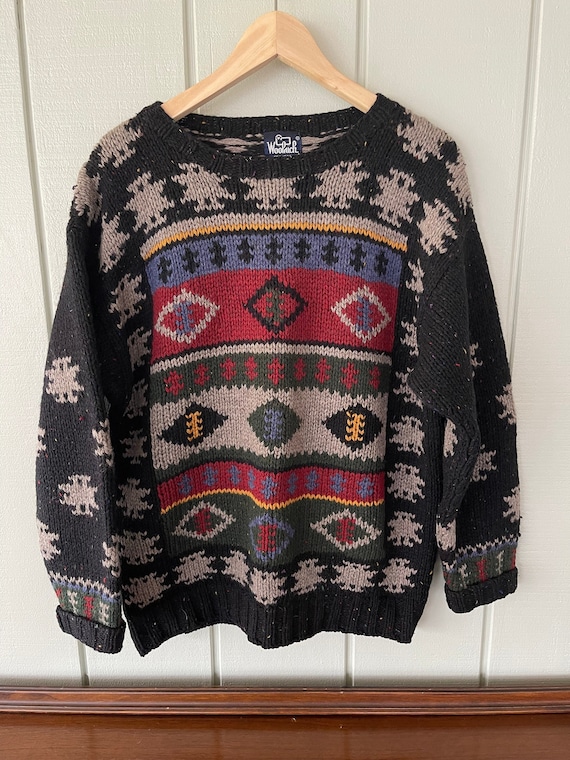 Woolrich Aztec Geometric Chunky Knit Wool Sweater