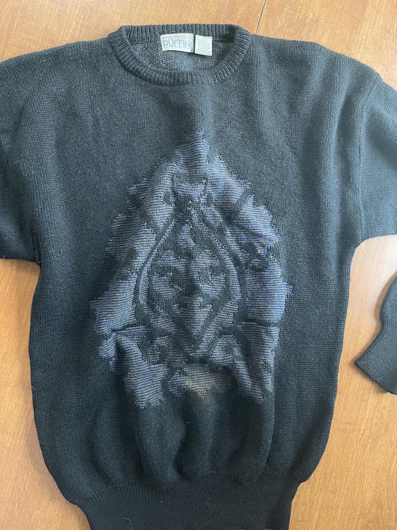 Gianfranco Ruffini Black Damask Pattern Wool Blen… - image 4