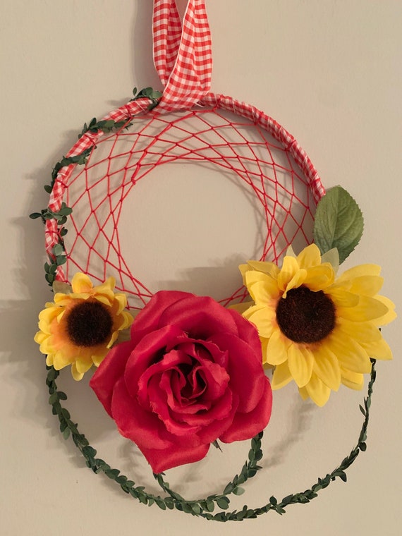 Sunflower And Rose Dreamcatcher Sunflower Room Decor Rose Room Decor Above Bed Decor Dream Catcher
