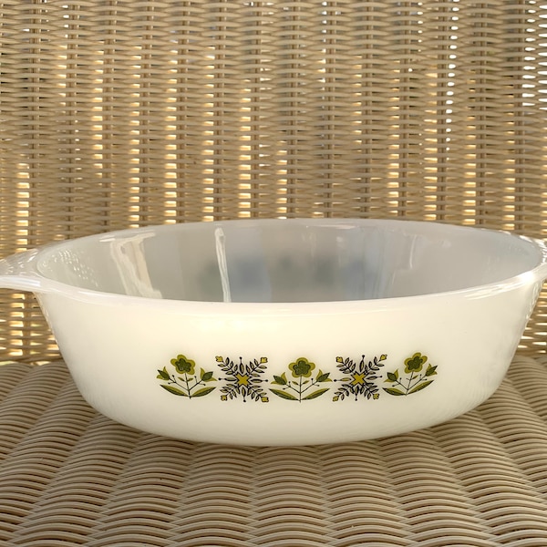 Anchor Hocking Fire King 433 Green Meadow Pattern Oval Casserole Baking Dish