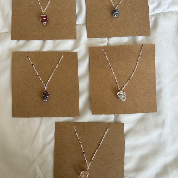 Mini Wire Wrapped Necklaces, Amethyst, Jasper, Clear Quartz, Lapis Lazuli, Carnelian